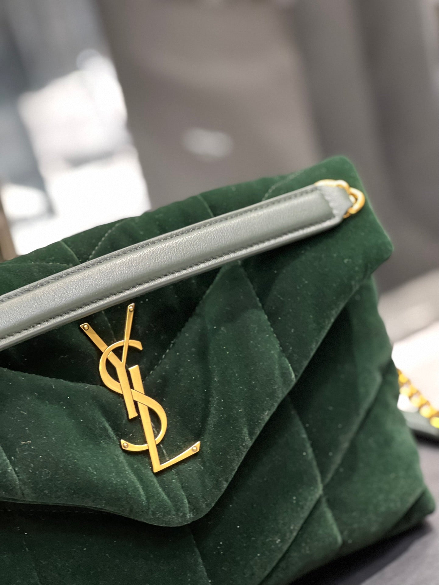 YSSL Puffer Small Chain Bag Dark Green For Women, Women’s Bags 11in/29cm YSL‎