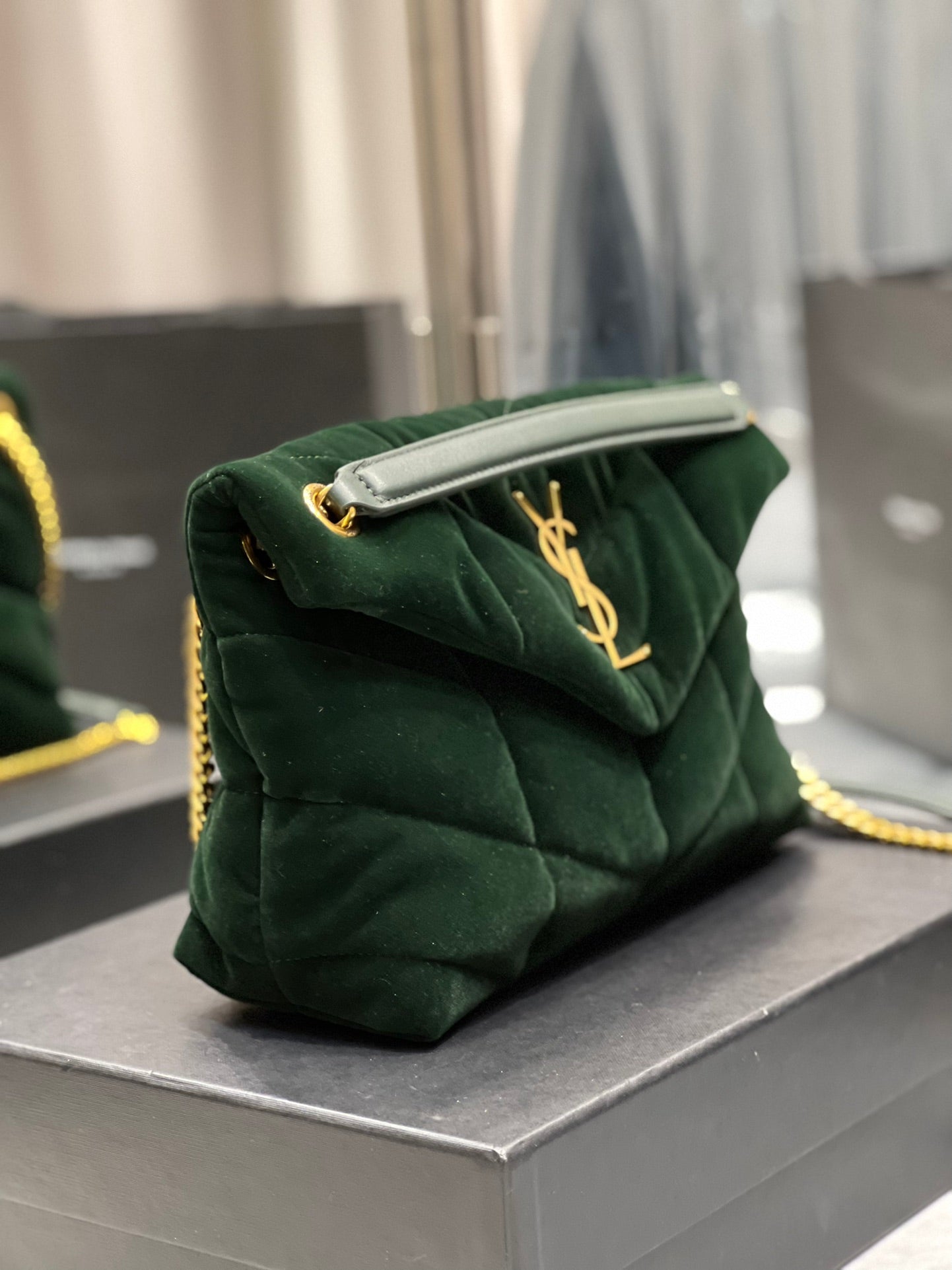 YSSL Puffer Small Chain Bag Dark Green For Women, Women’s Bags 11in/29cm YSL‎