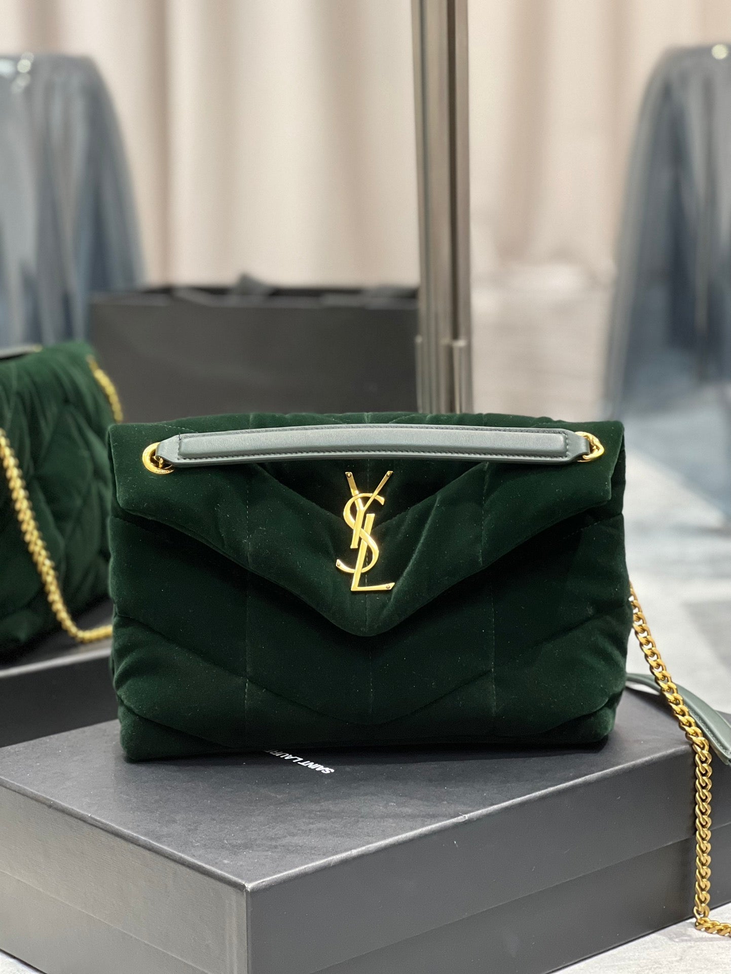 YSSL Puffer Small Chain Bag Dark Green For Women, Women’s Bags 11in/29cm YSL‎