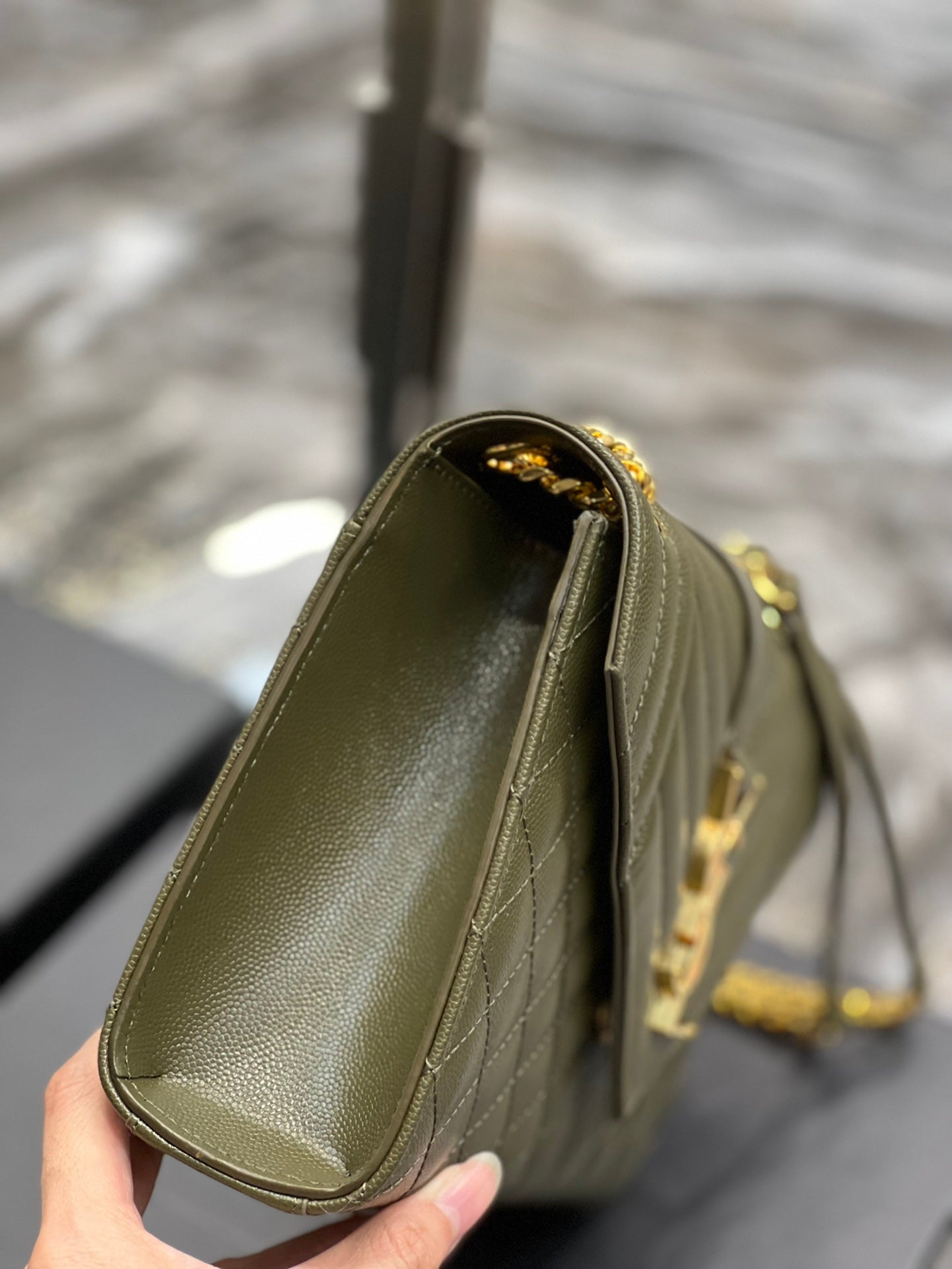 YSSL Envelope Medium Chain Bag Dark Green For Women, Women’s Bags 9in/24cm YSL