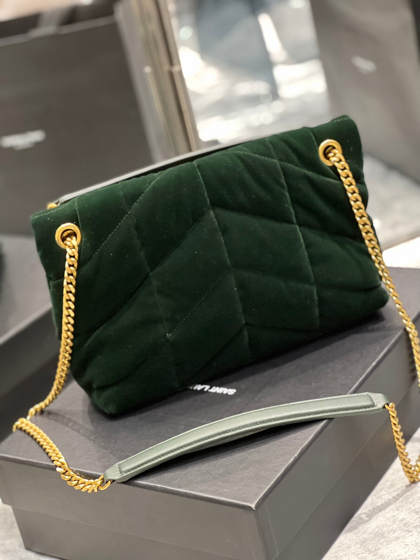 YSSL Puffer Small Chain Bag Dark Green For Women, Women’s Bags 11in/29cm YSL‎