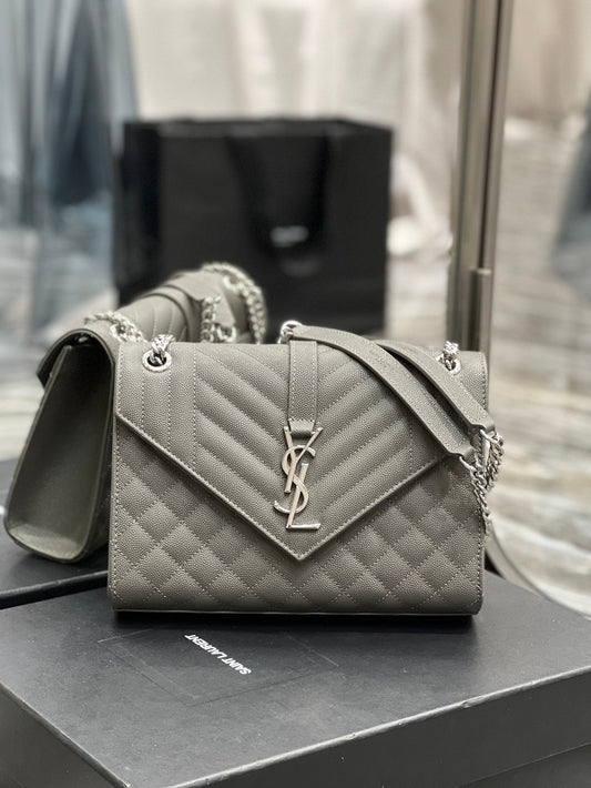 YSSL Envelope Medium Chain Bag Dark Grey For Women, Women’s Bags 9in/24cm YSL