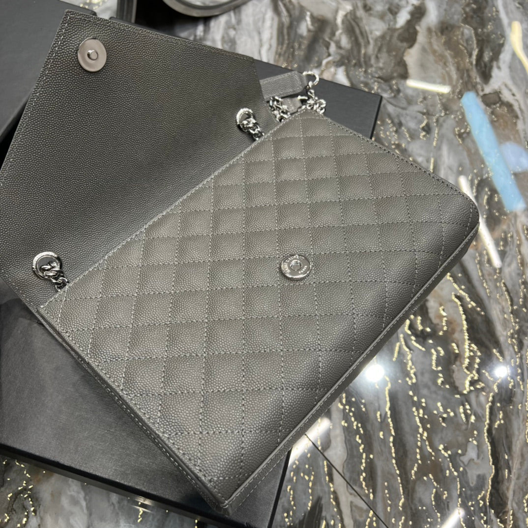 YSSL Envelope Medium Chain Bag Dark Grey For Women, Women’s Bags 9in/24cm YSL