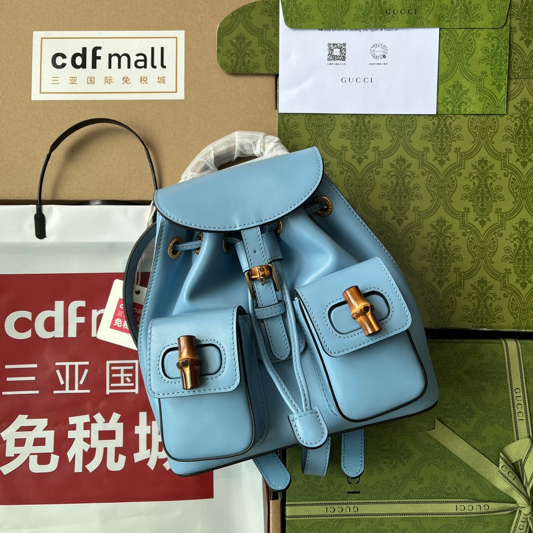 gg Bamboo Small Backpack Blue For Women, Women’s Bags 8in/22cm gg ‎‎702101 UZY0T 4338