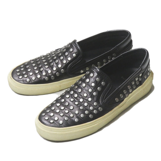 Yves Saint Laurent Silver Studded Leather Slip-On Shoes
