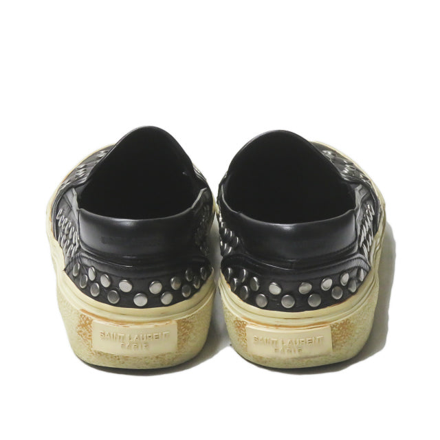 Yves Saint Laurent Silver Studded Leather Slip-On Shoes