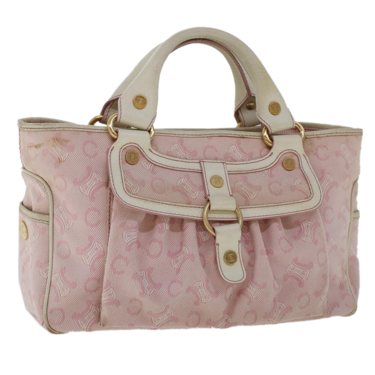 Luxury CELINE C Macadam Canvas Hand Bag Leather Pink  yb138