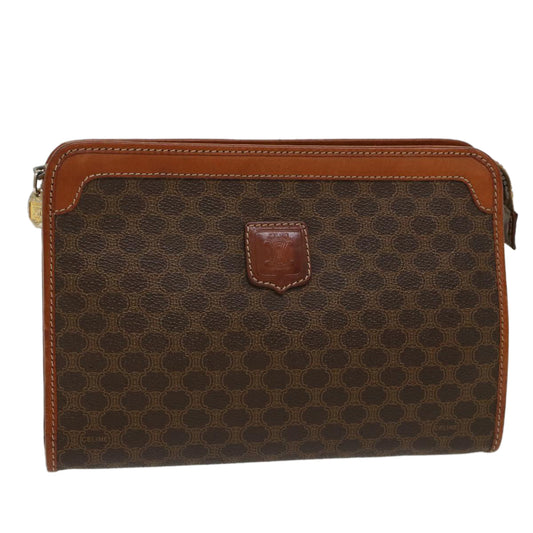 Luxury CELINE Macadam Canvas Clutch Bag PVC Leather Brown  yb352