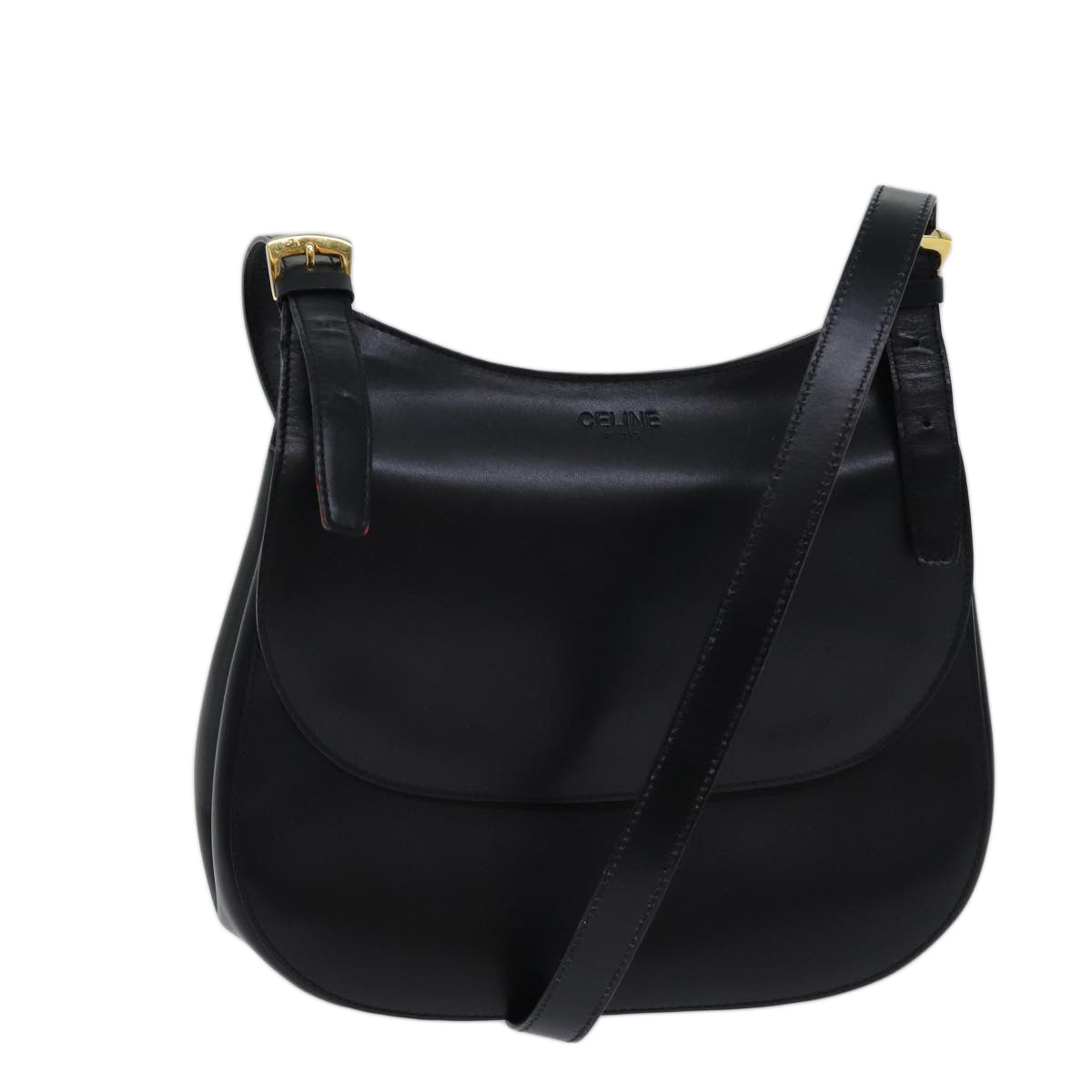 Luxury CELINE Shoulder Bag Leather Black 11965
