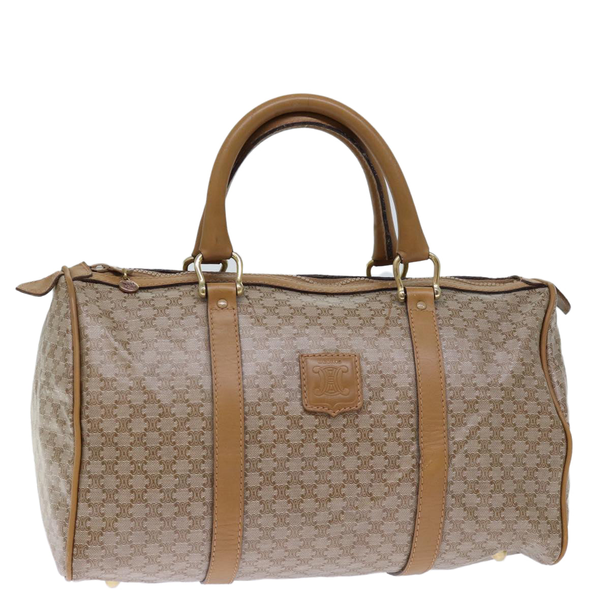 Luxury CELINE Macadam Canvas Boston Bag Beige 12053