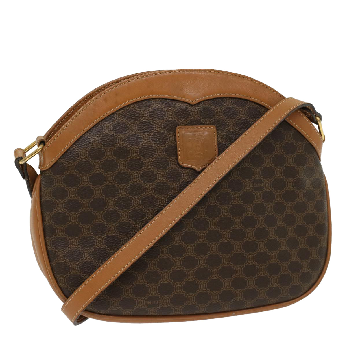 Luxury CELINE Macadam Canvas Shoulder Bag PVC Leather Brown 8282