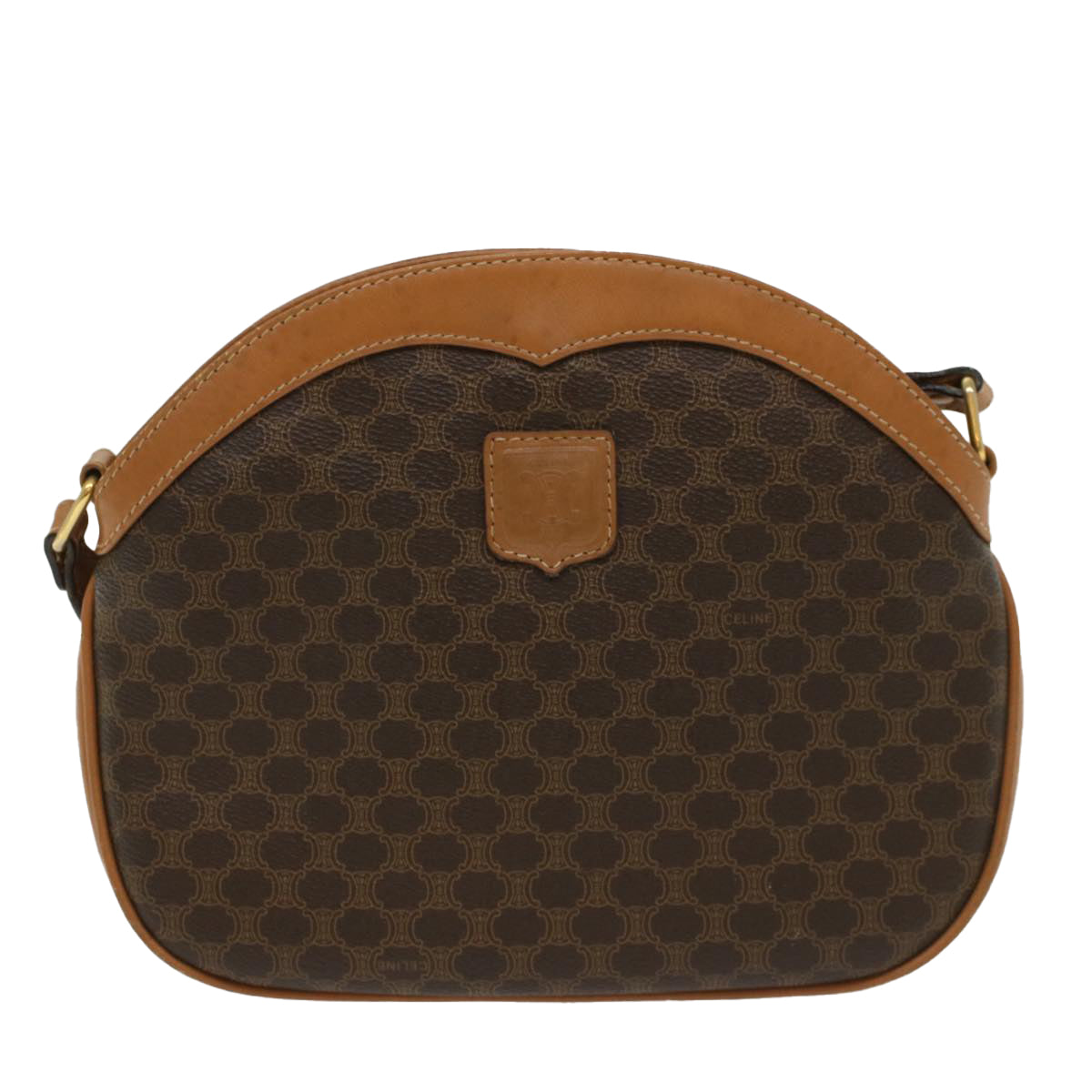 Luxury CELINE Macadam Canvas Shoulder Bag PVC Leather Brown 8282