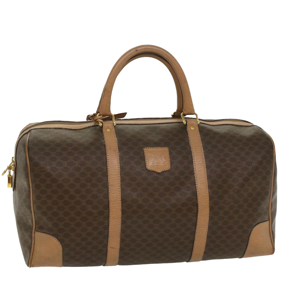 Luxury CELINE Macadam Canvas Boston Bag PVC Leather Brown 8897