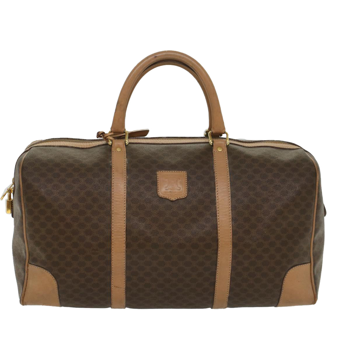 Luxury CELINE Macadam Canvas Boston Bag PVC Leather Brown 8897