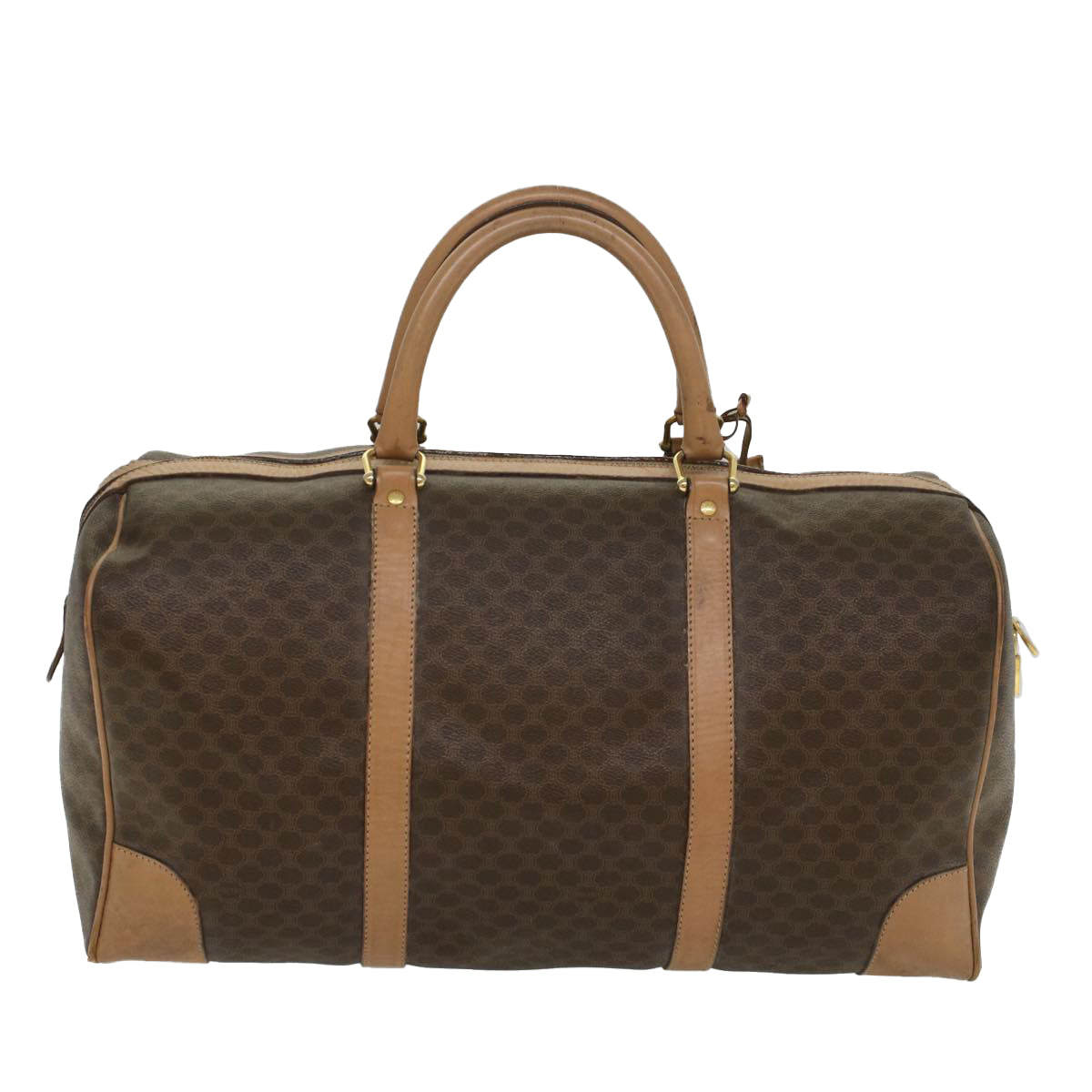 Luxury CELINE Macadam Canvas Boston Bag PVC Leather Brown 8897