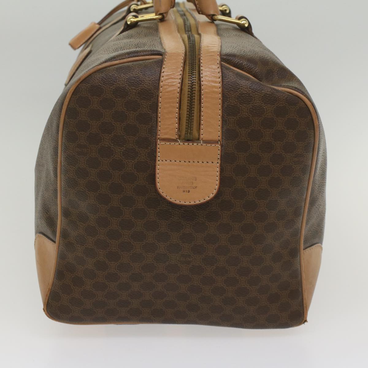 Luxury CELINE Macadam Canvas Boston Bag PVC Leather Brown 8897