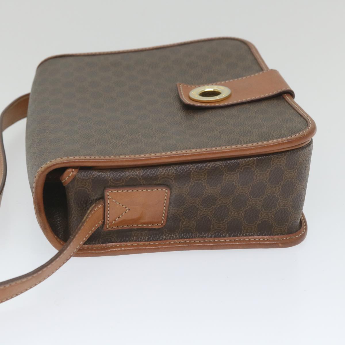 Luxury CELINE Macadam Canvas Shoulder Bag PVC Leather Brown 9354